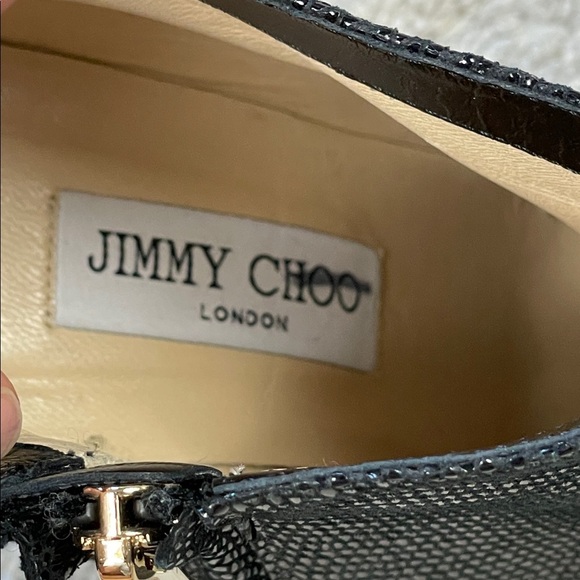 Jimmy Choo Black Embossed Leather Ankle Boots Heeled Pearl Buckle Sz 39 - Picture 10 of 13